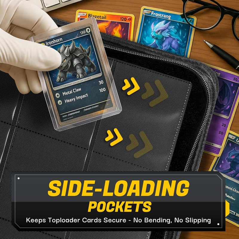 MEIYODECK Toploader Binder | Holds 252 Toploaders | 9-Pocket | Ringless Double-Sided Pockets | Includes Collector Tweezers & Gloves | Premium Top Loader Binder for Trading Cards, Pokemon, Yu-Gi-Oh & TCG - Image 3